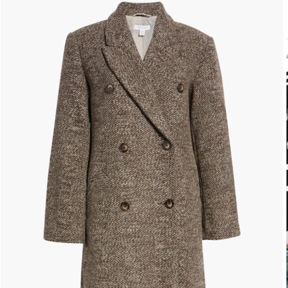 Topshop Herringbone Double Breasted Coat Size 4 - Picture 1 of 6